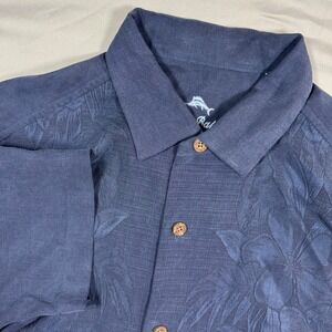 Tommy Bahama Mens Blue 100% Silk Floral Tropical AOP Short Sleeve Shirt Sz M